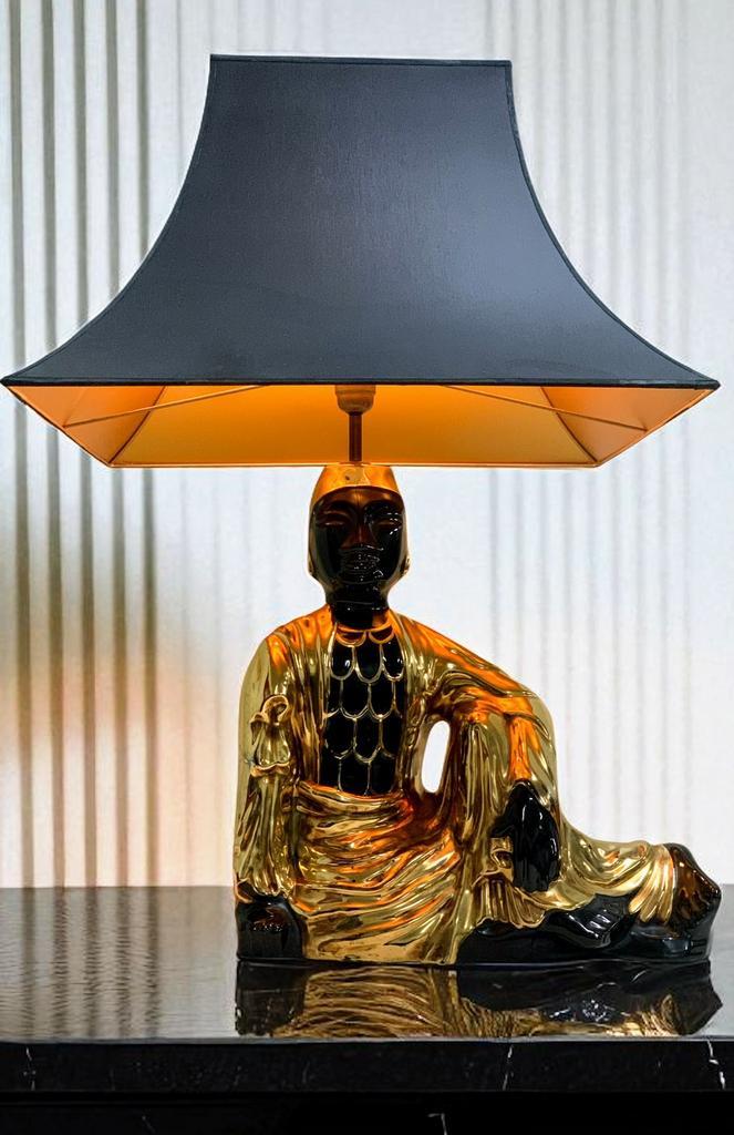 Grote Regency Tafellamp – Verguld Keramiek –1970, Huis en Inrichting, Lampen | Tafellampen, 50 tot 75 cm, Overige materialen, Ophalen of Verzenden