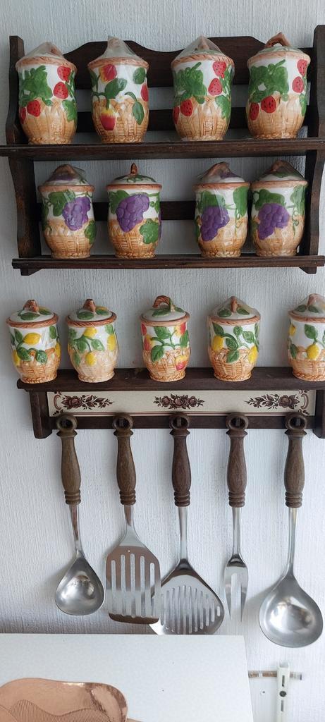 Vintage Keukenrek met Potten en Keukengerei, Huis en Inrichting, Keuken | Keukenbenodigdheden, Gebruikt, Ophalen