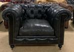 Prachtige Chesterfield Fauteuil Zwart., Gebruikt, Chesterfield, Ophalen of Verzenden, 100 tot 125 cm