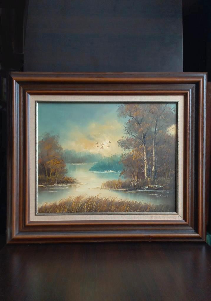 Schilderij landschap olieverf op doek .nr 2, Antiek en Kunst, Kunst | Schilderijen | Klassiek, Ophalen of Verzenden