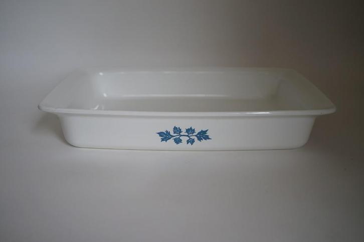 vintage rechthoek glaskeramiek pyroflam schaal wit blauw, Antiek en Kunst, Antiek | Schalen, Ophalen of Verzenden