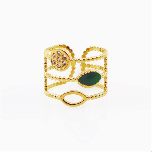 Verstelbare Vergulde Stalen Brede Damesring -- RVS, Sieraden, Tassen en Uiterlijk, Ringen, Nieuw, Dame, 18 tot 19, Goud, IJzer of Staal