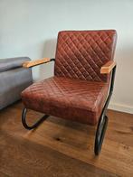 Industriële fauteuil cognac, Minder dan 75 cm, Hout, Ophalen of Verzenden, Zo goed als nieuw