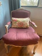 Charmante barok fauteuil met gebloemde Sanderson kussens, Ophalen
