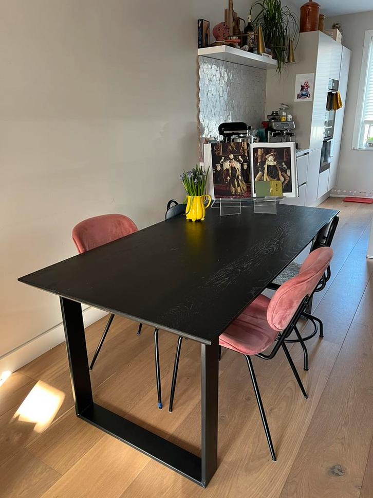 Eettafel - Massief houten blad - Stalen Poten, Huis en Inrichting, Tafels | Eettafels, Gebruikt, 50 tot 100 cm, 150 tot 200 cm