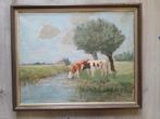 Twee koeien aan de waterkant - 1920 - gesigneerd, Ophalen of Verzenden