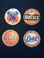 Vintage 4 metalen schildjes van oliemerken., Ophalen of Verzenden, Gebruikt, Reclamebord