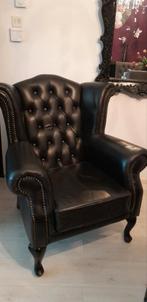 Zwarte Lederen Chesterfield Stoel, Huis en Inrichting, Fauteuils, Gebruikt, Chesterfield, Ophalen of Verzenden, 75 tot 100 cm