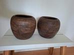 2 bloempotten, 2× zware bruine stenen pot. 2 = 10.-, Ophalen of Verzenden, Zo goed als nieuw