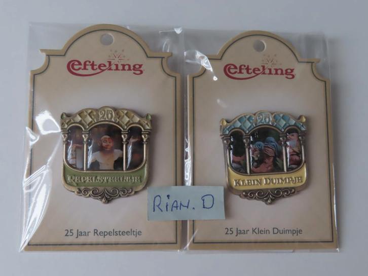 Efteling pin 25 jaar Repelsteeltje en 25 jaar Klein Duimpje., Verzamelen, Efteling, Nieuw, Button of Speldje, Ophalen