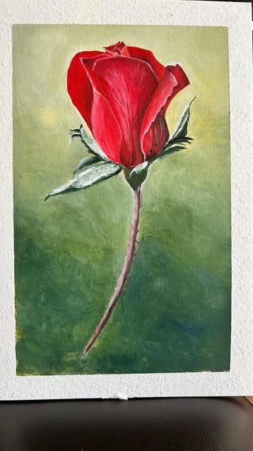 Rode Roos op Malpapier - 20x30cm beschikbaar voor biedingen