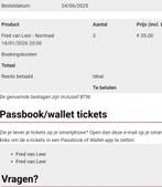 2 kaarten tour Fred van Leer, Tickets en Kaartjes, Eén persoon, Cadeaubon, Overige typen