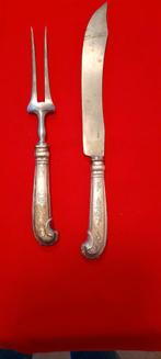Antiek zilveren vleesvork en mes set, Antiek en Kunst, Ophalen of Verzenden