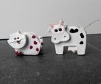 Vintage beeldjes koe en poes kat wit keramiek beeldje, Ophalen of Verzenden, Gebruikt, Dier
