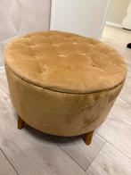 Beige/bruine Suede Poef met Opbergruimte, Rond, Ophalen of Verzenden, Zo goed als nieuw, Stof