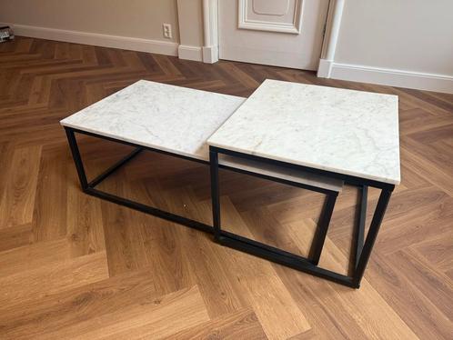 Moderne Salontafel Set - Marmerlook bijzettafel, Huis en Inrichting, Tafels | Salontafels, Zo goed als nieuw, Minder dan 50 cm