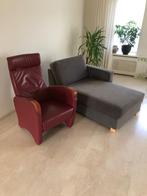 Lederen relax fauteuil  + sofa, Gebruikt, 75 tot 100 cm, Modern, 50 tot 75 cm