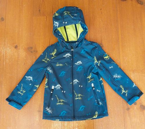 Donkerblauw met groene fleece softshelljas dino’s maat 116, Kinderen en Baby's, Kinderkleding | Maat 116, Zo goed als nieuw, Jongen of Meisje