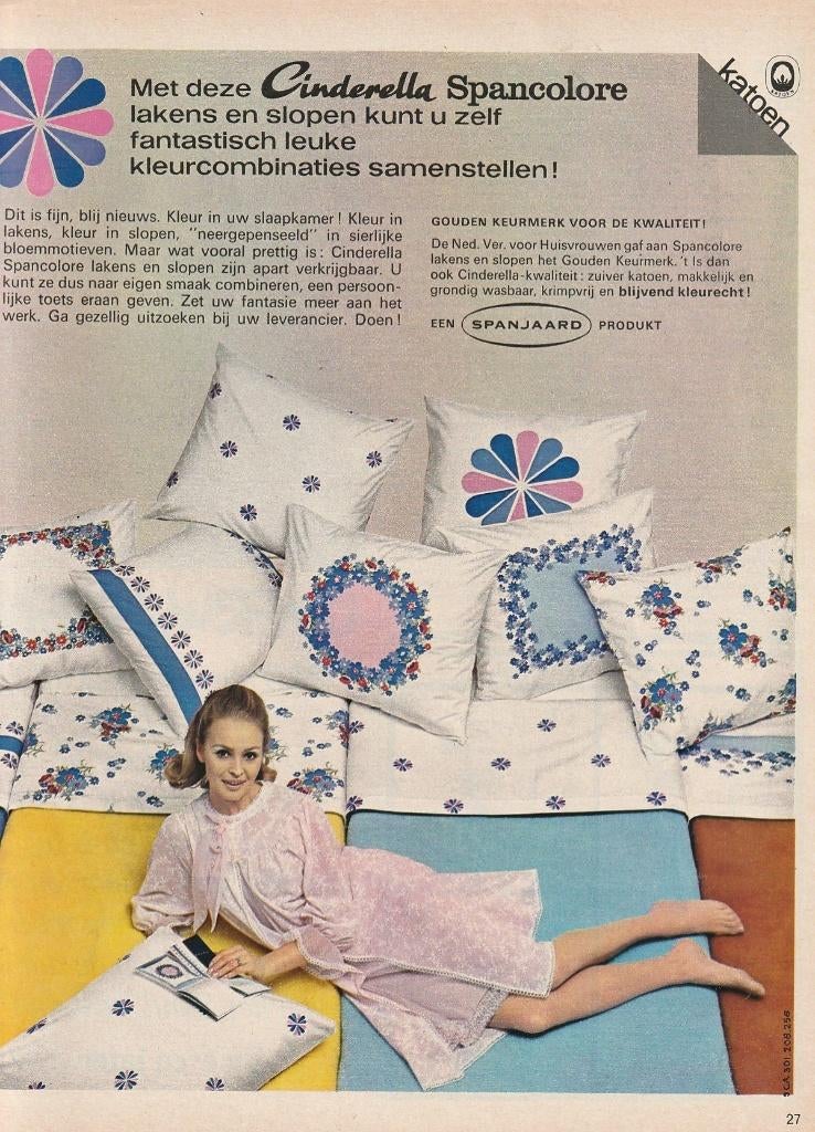 Retro reclame 1969 Cinderella beddegoed lakens en slopen, Verzenden, Overige typen