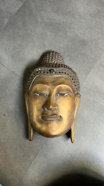 Houtsnijwerk Boeddha – goudkleurig wanddecoratie beschikbaar voor biedingen