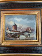 Winterlandschap 23x25 cm, prachtig ingelijst en gesigneerd, Antiek en Kunst, Ophalen of Verzenden