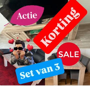 Meubelset eettafel Tv meubel salontafel Stone in grijze eik beschikbaar voor biedingen