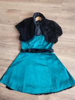 Groen Cocktailjurkje met zwarte velvet bolero, Gedragen, Carnaval, Maat 42/44 (L), Ophalen of Verzenden