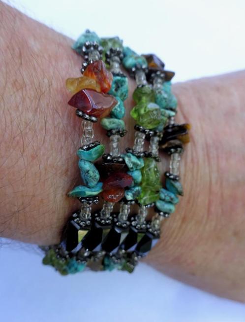 Hematite Magnetic Armband met diverse edelsteentjes, Sieraden, Tassen en Uiterlijk, Armbanden, Gebruikt, Overige materialen, Overige kleuren