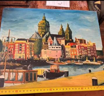 Schilderij ,St Nicolaaskerk vanaf het Oosterdok Amsterdam beschikbaar voor biedingen