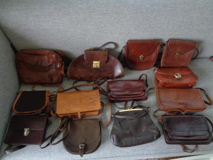 Bruine/zwarte/blauwe leren schoudertas/rugtas, Sieraden, Tassen en Uiterlijk, Tassen | Schoudertassen, Zo goed als nieuw, Overige merken