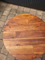 Houten salontafel met draadstaal onderstel, Huis en Inrichting, Tafels | Bijzettafels, Gebruikt, Rond, Ophalen of Verzenden, Industrieel
