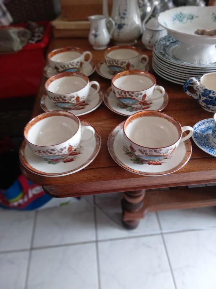 6 grote cacau tassen met schotels TOKIO van Badonviller, Antiek en Kunst, Antiek | Servies los, Ophalen of Verzenden