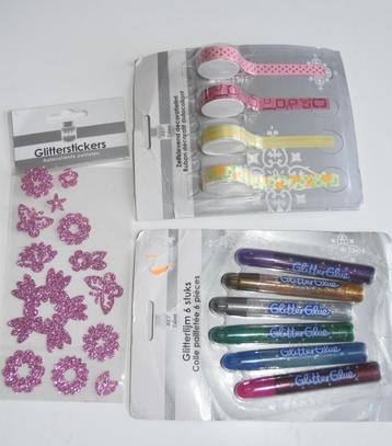 Glitterlijm + Glitterstickers + Zelfklevend Decoratielint beschikbaar voor biedingen