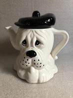 Theepot – Witte Hond met zwarte Hoed (17 cm, leuk kado), Ophalen of Verzenden