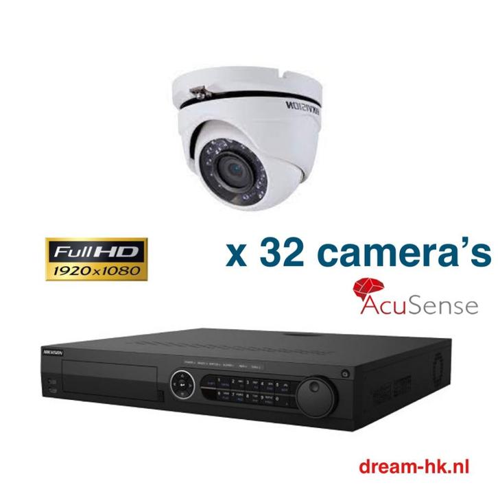 2MP Hikvision 32CH TVI set/32CH AcuSense DVR + 32x camera's, Audio, Tv en Foto, Videobewaking, Nieuw, Buitencamera, Ophalen of Verzenden