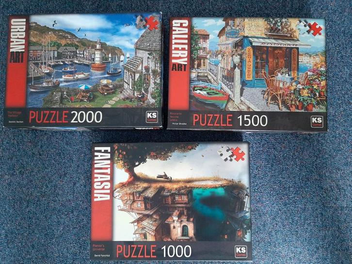 ART Collectie - 3 KS Games Puzzels, 2000,1500 EN 1000 St, Hobby en Vrije tijd, Denksport en Puzzels, Zo goed als nieuw, Legpuzzel