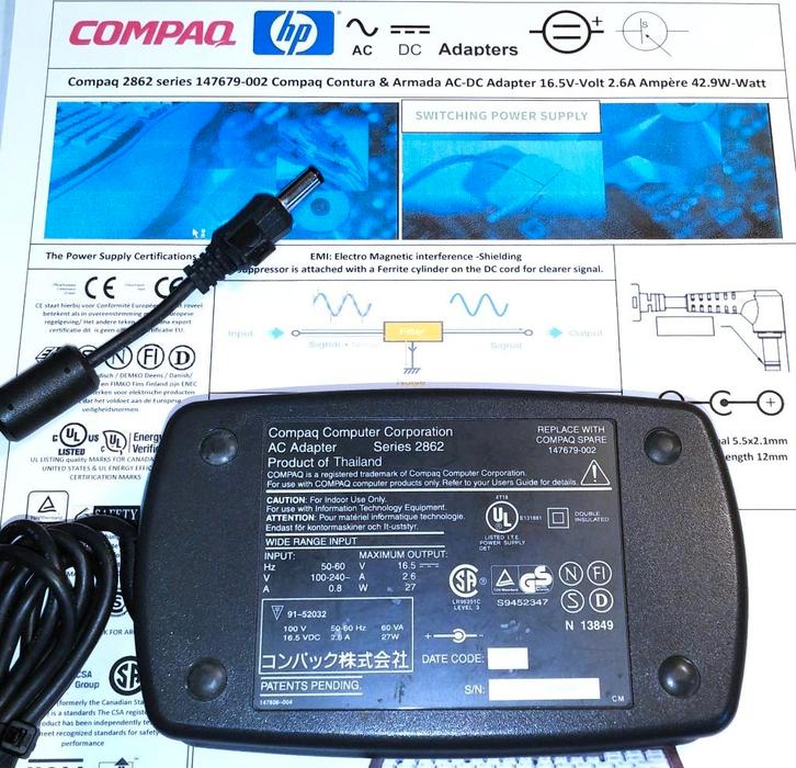 Compaq Contura 2862 Armada Adapter 147679-002 16.5V 2.6A 27W, Computers en Software, Laptop-opladers, Zo goed als nieuw, Ophalen of Verzenden
