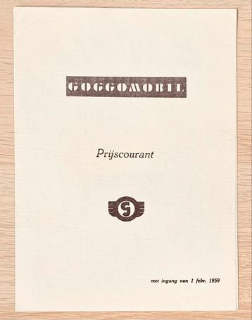 Goggomobil Prijslijst 1959 beschikbaar voor biedingen