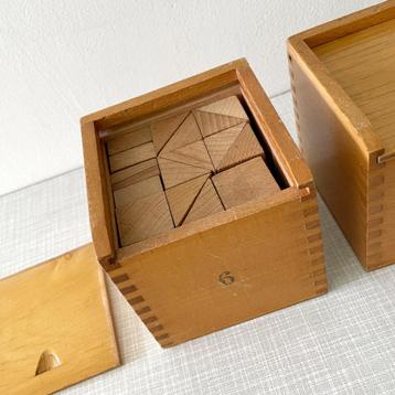 vintage houten BLOKKENDOOSJES Frøbel Montessori blokjes