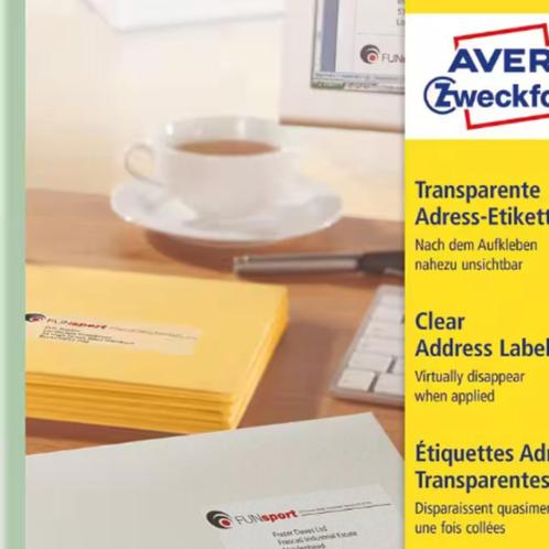 Avery adresetiketten transparant, Diversen, Papierwaren, Nieuw, Ophalen