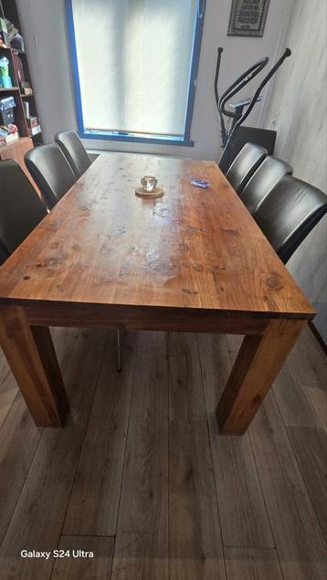 Houten Eettafel + 8 Leren Stoelen (Bert Plantagie) beschikbaar voor biedingen