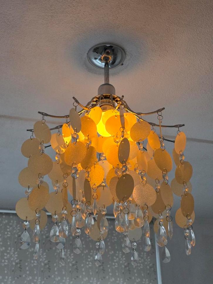 Decoratieve Plafondlamp met rondjes en Kristallen, Huis en Inrichting, Lampen | Plafondlampen, Gebruikt, Kunststof, Metaal, Ophalen