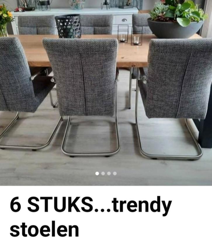 6 TRENDY EETHOEKSTOELEN, Huis en Inrichting, Stoelen, Zo goed als nieuw, Vijf, Zes of meer stoelen, Metaal, Stof, Grijs, Ophalen