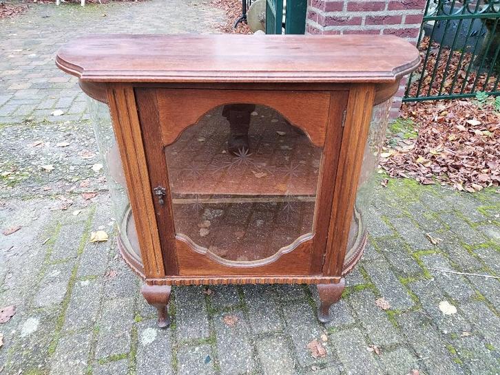 Art Nouveau gebogen eiken theekastje met sterglas., Antiek en Kunst, Curiosa en Brocante, Ophalen