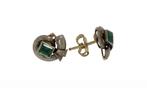 Smaragd antieke 14k gouden platina dames oorbellen vintage, Ophalen of Verzenden, Goud, Oorbellen, Met edelsteen