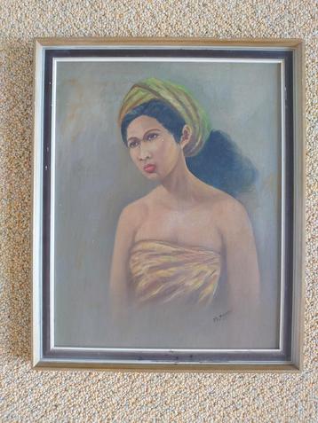 Fraai Balinees/Javaanse schone/schilderij/gesign./'50-'60 beschikbaar voor biedingen