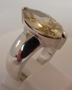 Massief zilveren ring met gele markies Zirkonia, Verzenden, Geel, Zo goed als nieuw, 17 tot 18