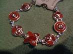 zilverkl met roodbruine band met strass nr arm 906, Overige materialen, Nieuw, Ophalen of Verzenden, Zilver