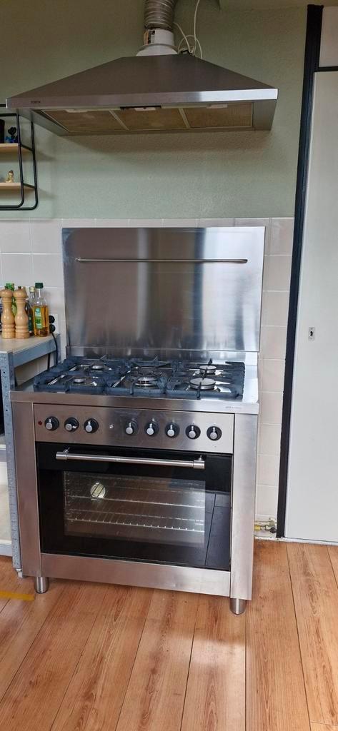 Gasfornuis met elektrische heteluchtoven SOLITAIRE RVS 5 p, Witgoed en Apparatuur, Kookplaten, Gebruikt, Vrijstaand, Gas, 5 kookzones of meer