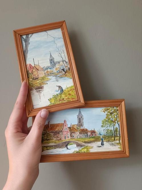 Vintage Schilderijtjes - Hollands Landschap (Set van 2), Antiek en Kunst, Kunst | Schilderijen | Klassiek, Ophalen of Verzenden